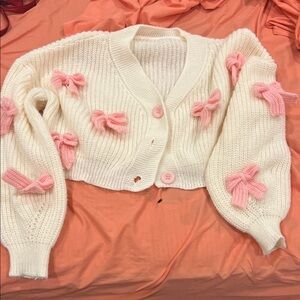 Pink Bow-Embellished Cardigan